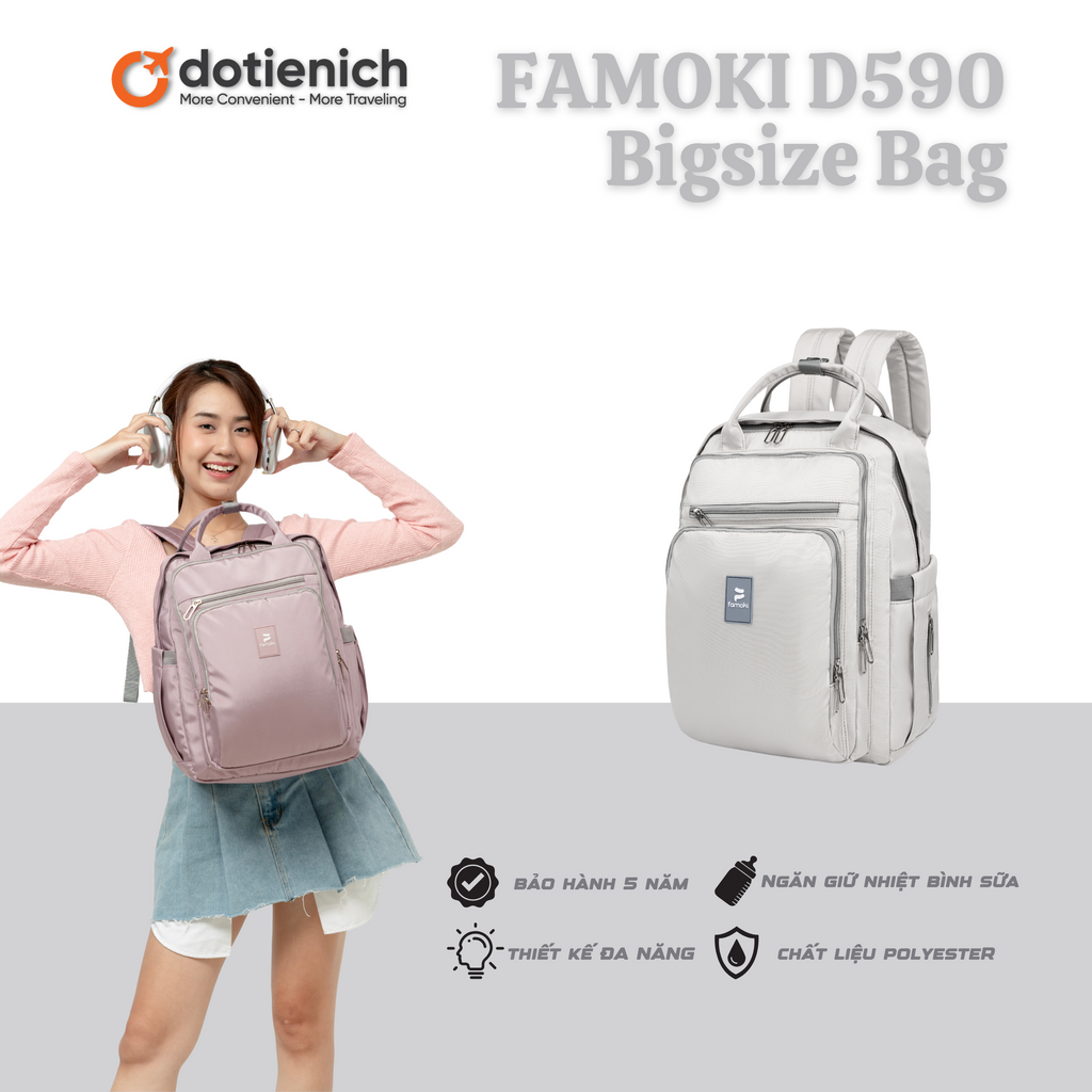 Balo Mẹ Bé BIG-SIZE Bag ( 3 ngăn sữa  ) FAMOKI - D590