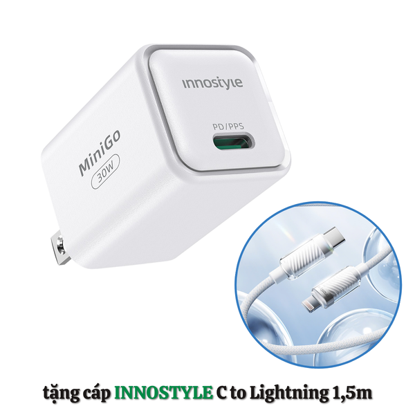 Sạc Nhanh INNOSTYLE MINIGO GAN II PD/PPS 30W - HD006 ( Tặng cáp C to Lightning 1.5M )